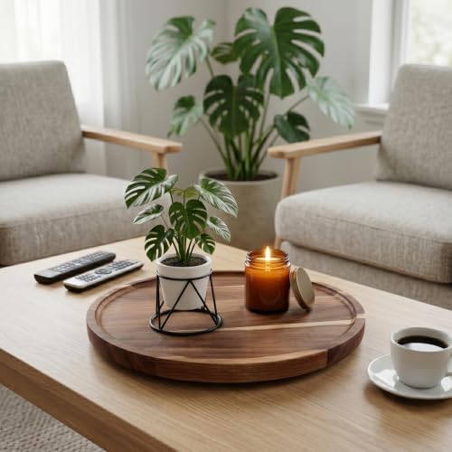 12" Acacia Wood Lazy Susan Turntable Countertop Organizer for Kitchen - Image 2