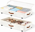 6 Inches Under Bed Storage with Wheels Pack of 2, Underbed Shoe Storage Container Bin with Clear Lid Cover, Rolling Under Bed Drawer Storage Bag Basket for Shoe Organizer Sheet Sweater - White by KitHero