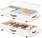 6 Inches Under Bed Storage with Wheels Pack of 2, Underbed Shoe Storage Container Bin with Clear Lid Cover, Rolling Under Bed Drawer Storage Bag Basket for Shoe Organizer Sheet Sweater - White by KitHero