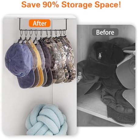 Hat Rack Wall Cap Organizer - Baseball Hat Racks Display Holder with 40 Hooks - Modern Metal Black Hats Storage Wall Mounted Caps Hanger Set of 4 for Closet Door Bedroom Entryway Laundry(Black) - Image 4