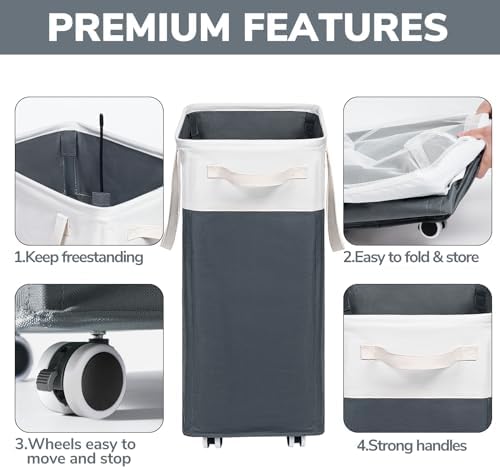Goodpick 2-Pack Rolling Laundry Basket with Wash Bag, Hamper for Dorm, 75L - Image 4