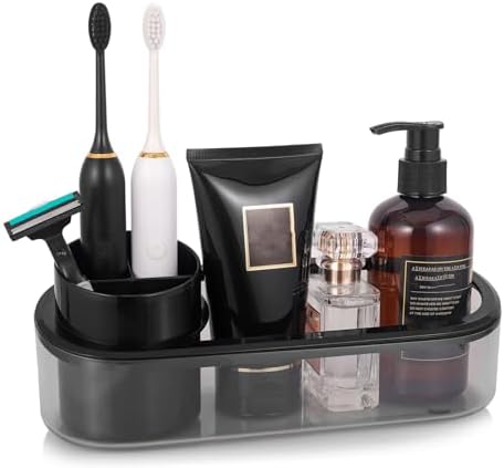 Ayswupt Black Toothbrush Holder for Bathroom,Detactable Bathroom Tray for Men,Electric Tooth Brushing Holder,Bathroom Countertop Organizer,Tooth Brush Toothpaste Caddy Storage,Vanity Sink Accessories by Ayswupt