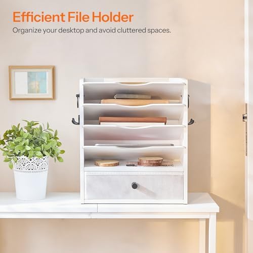 HOOBRO Wall File Organizer, Mail Organizer Wall Mounted, Wooden Literature Organizer, Construction Paper Organizer with Drawer Storage and 2 Hooks, for Office, Classroom, Home, White WT14WF01 - Image 4