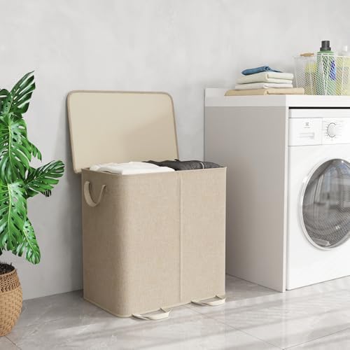 Lifewit Double Laundry Hamper with Lid, Removable Laundry Bags, Beige - Image 6