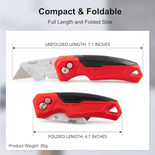 Box Cutter with Blade Storage Design, Heavy Duty Folding Utility Knife with 10 Extra Blades for Cardboard, Carton, Carpet Cutting, Anti-slip Handle, Quick Replace Blade - Image 3