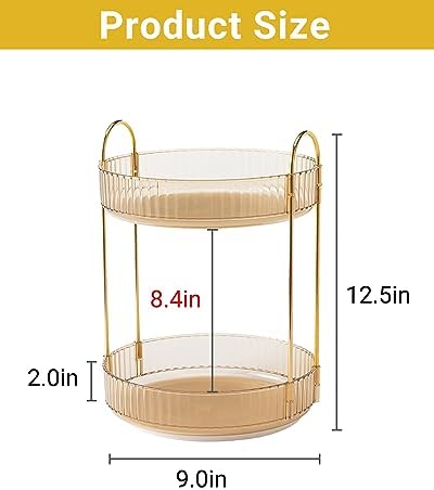 Asayuee 360 Rotating Gold Makeup Organizer,2 Tier Large Capacity Rotating Makeup Organizer,SkincarePerfume Organizer,Bathroom Cosmetics Storage Organizer Countertop (Gold-2 Tier) - Image 2