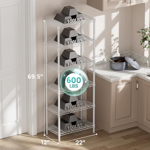 SINGAYE 6 Metal Shelves Wire Shelving Storage Shelf Adjustable Unit Pantry - Image 3