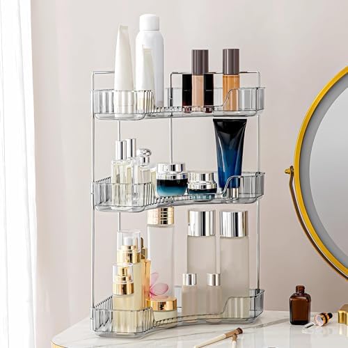 3 Tier Corner Bathroom Counter Organizer Countertop Shelf Makeup Organizer for Vanity Perfume Tray for Corner Storage (Grey) by Weidace