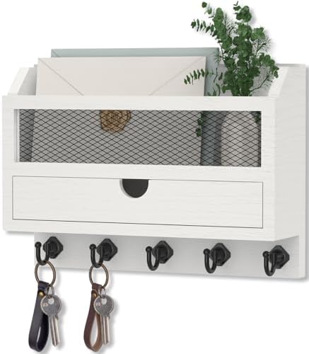 Nekon Key and Mail Holder for Wall, Key Organizer with Drawer, White by NekonDesign
