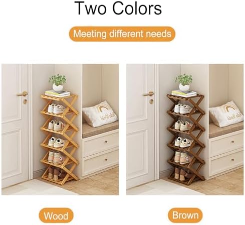 YYW Shoe Rack, Foldable Bamboo Shoes Shelf, Freestanding Shoe Storage Organiser for Entryway, Hallway, Bedroom, Closet (Brown, 3 Layers) - Image 3