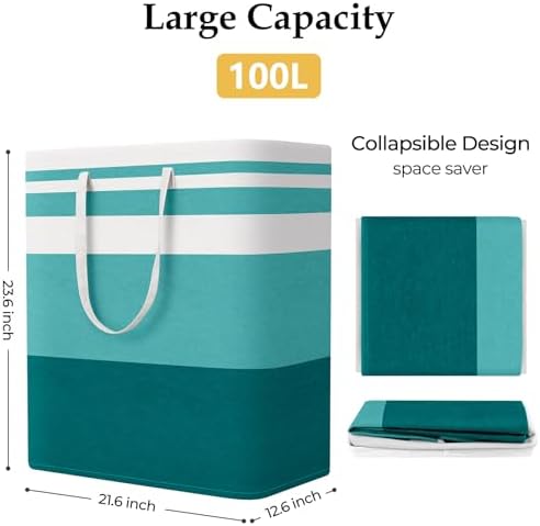 StorageRight Laundry Basket Hamper, 100L Collapsible Clothes Storage, Green - Image 2
