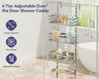 SWTYMIKI Over the Door Shower Caddy - 4 Tier Adjustable Shower Organizer Hanging with Soap Holder, No Drilling Stainless Steel Bathroom Rack Hanging for Body Wash, Shampoo, Soap, Razor, Silver - Image 2