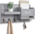 Lwenki Mail Organizer for Wall Mount – Key Holder with Shelf Includes Letter Holder and Hooks for Hallway Farmhouse Decor – Rustic Wood with Flush Mounting Hardware (16.5” x 9.1” x 3.4”) (Gray) by Lwenki