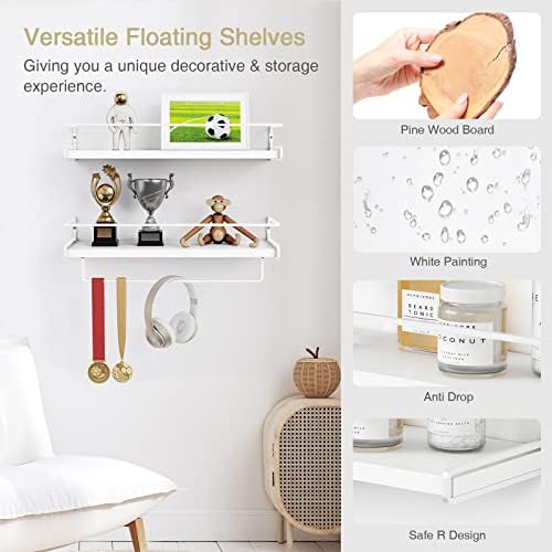Forbena Bathroom Shelves for Wall Set of 2, White Nursery Floating Book Shelves for Kids Room, Small Wall Mount Bookshelf and Toy Storage Organizer for Baby Toddlers Teens Boys Girls Bedroom - Image 7
