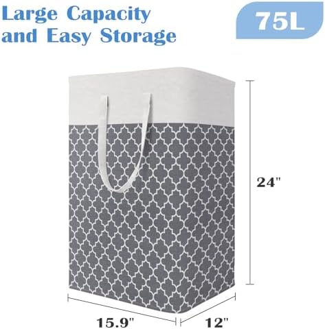 BlissTotes 3-Pack Laundry Basket, Freestanding＆Waterproof Laundry Hamper, Collapsible Tall Clothes Hamper with Easy Carry Handles for Clothes, Towels in the Family and Dorm,Clover Grey,75L - Image 2