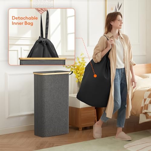 Lifewit 65L Slim Laundry Hamper with Lid and Removable Bag, Dark Gray - Image 3