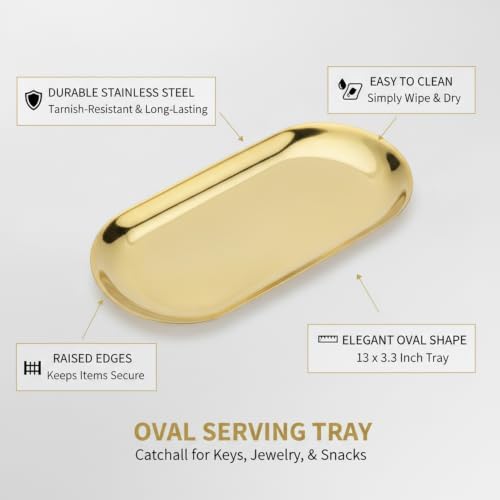 Effortless Organization Oval Tray, Stainless Steel Catchall for Keys & Jewelry, Decorative Vanity or Entryway Organizer - Image 4