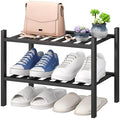 viewcare Black Small Shoe Rack for Entryway,2-Tier Bamboo Shoe Organizer for Hallway Closet, Free Standing Shoe Racks for Indoor Outdoor by VIEWCARE