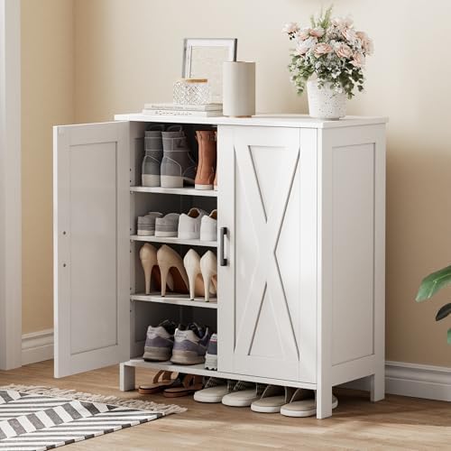 Homleke Farmhouse Shoe Cabinet with 2 Barn Doors & Wood Legs by Homleke