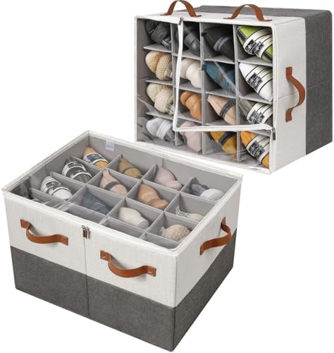 TOPIA HOME Shoe Organizer for Closet 2 Pack, Foldable Shoe Box with Adjustable Dividers and Clear Cover, Space Saving Shoe Storage Organizer Cabinet with Reinforced Handles, Fits 32 Pairs TP12WG by TOPIAHOME