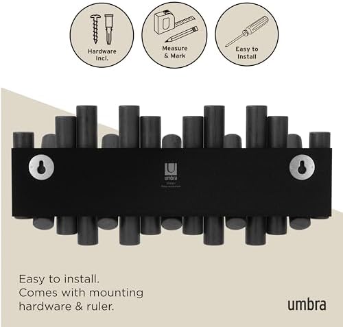 Umbra Picket Coat Rack, Wall Mount 5 Flip-Down Coat Hooks, Black - Image 6