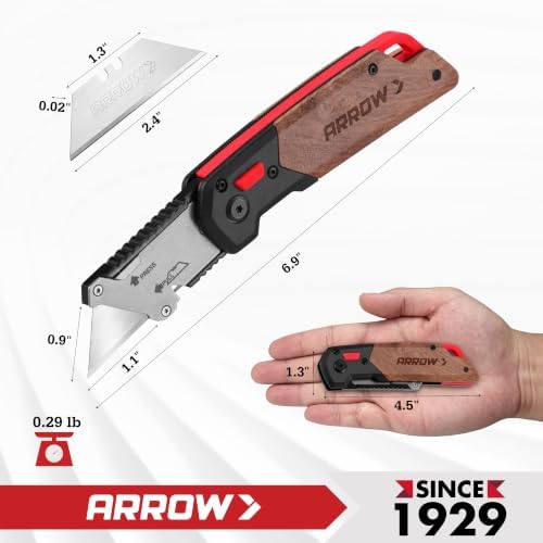 ARROW Wooden Handle Folding Utility Knife with 10 Extra SK2 Blades - Image 3