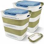 2 Pcs 42L/11.2 Gal Collapsible Laundry Basket - Foldable Plastic Pop Up Hamper with Handles, Space-Saving Storage Organizer for Wet & Dry Clothes, Ideal for Home, Dorm and Apartment Use Green by BATTOO