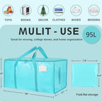 12 Pack-Extra Large Heavy Duty Moving Bags - Waterproof Storage Totes with Handles & Zippers, Foldable for College Dorm, Storage (lake blue) - Image 2