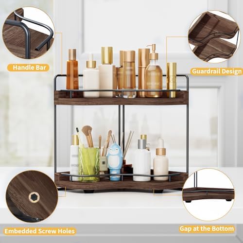 2-Tier Corner Bathroom Counter Organizer for Storage, Dark Brown - Image 3
