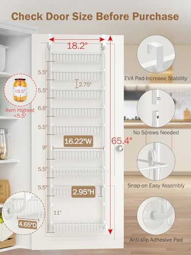 Delamu Over The Door Pantry Organizer, 9-Tier Pantry Door Organizers and Storage with Adjustable Basket, Metal Hanging Spice Rack, Seasoning Organizer, Door Organizer for Home Kitchen Bathroom, White - Image 2