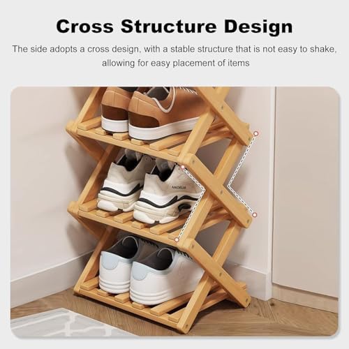 YYW Bamboo Shoe Rack, Foldable Vertical Free Standing Shoe Storage Shelf - Image 6