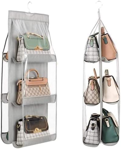 HAN SHENG 6-Pocket Clear Hanging Organizer, Handbag Storage, Grey, 2 Pack - Image 4