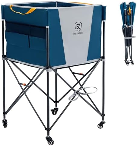 EVER ADVANCED Rolling Ball Storage Cart Lockable Wheels, 33x22.8in/45x25in Collapsible Garage Sports Equipment Organizer for Volleyball Basketball Tennis Toy Storage Multi-Sport Family Gym by EVERADVANCED