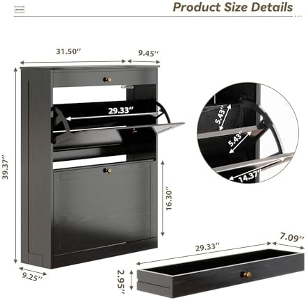 Wood Shoe Storage Cabinet, Hidden Shoe Rack Cabinet with 2 Flip Drawers - Image 2