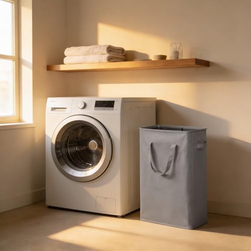 Slim Laundry Hamper Handles Collapsible Laundry Basket Thin Dirty Clothes Basket Narrow Laundry Bag Foldable Dirty Hamper 45L (21 inches,Grey) - Image 5