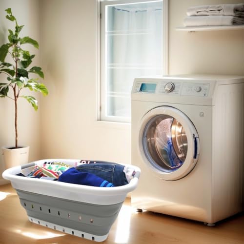 SAMMART Pack of 2 Collapsible Plastic Laundry Basket & Clothes Hamper, Comfort Non-Slip Handle, Foldable Storage Organizer with Space Saving Design, Portable Pop Up Container for Indoor and Outdoor - Image 2