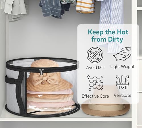 AOODA 18'' Oversized Clear Hat Storage Bag for Women, Holds up to 9 Caps Cowboy Hat Organizer for Closet, Wide Brims Hat Case with Carrying Handles (Grey) - Image 5