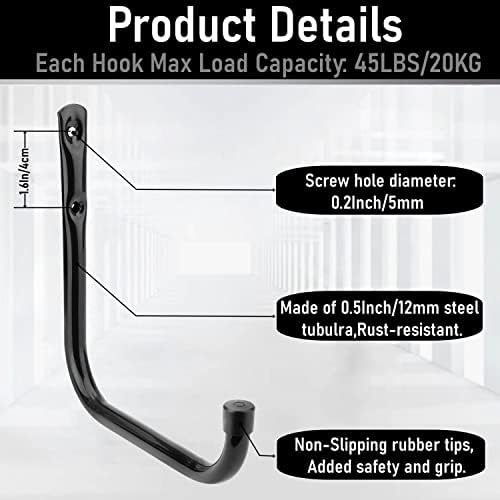 Garage Storage Hooks, 10 Pack Heavy Duty Ladder Hooks, 6.7Inch/17cm Wall Mount Tool Hanger for Garden Hose, Folding Chair and Bike - Image 3