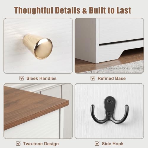 Nicetree Shoe Cabinet, 2 Flip Drawers Slim White Walnut Top Entry Storage - Image 6