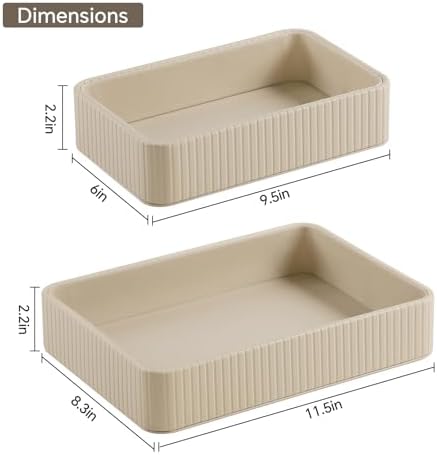 Desk Organizer Tray, PU Leather Nightstand Organizer, Beige 2-Pack - Image 4