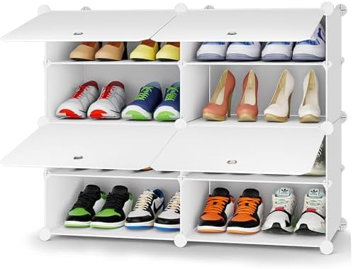 HOMIDEC Shoe Rack Organizer 16 Pair Modular Shoe Storage Cabinet for Closet | PP Plastic, Sturdy Steel Frame, Waterproof, Dustproof, Easy Clean, Shoe Shelves for Closet Garage Hallway Bedroom Entryway by DecorateYourHome