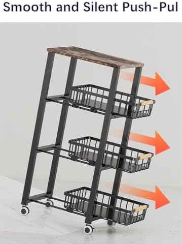 Metal Wire Baskets with Wheels, Stackable Storage Bins Kitchen Organizer Shelf, Multi Layer Fruit Vegetable Cart Dishes Seasonal Rack Freestanding with Pull Out Slide Drawer - Image 6