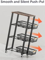 Metal Wire Baskets with Wheels, Stackable Storage Bins Kitchen Organizer Shelf, Multi Layer Fruit Vegetable Cart Dishes Seasonal Rack Freestanding with Pull Out Slide Drawer - Image 6