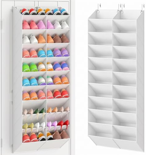 UVIAHOMI 20-30 Pairs Over the Door Shoe Organizer, Breathable Pockets Hanging Shoe Storage for Closet, 10-Tier Door Shoes Rack, Handing Shoes Holder Fit All the Family's Sneakers, Boots, Heels, White by UVIAHOMIHOMEORGANIZER