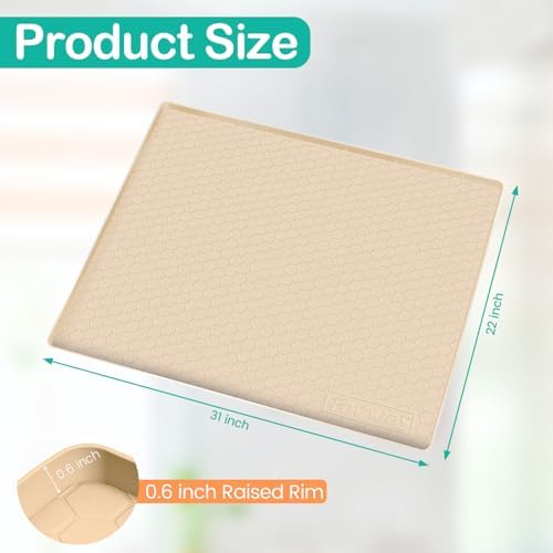 Silicone Under Sink Mat, 31"x22", Waterproof Cabinet Liner, Beige - Image 2