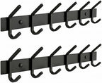 Coat Rack Wall Mount – 17 Inch Stainless Steel Hook Rail with 6 Double Coat Hooks for Hanging – Wall Mounted Entryway Organizer for Coats, Hats, Bags, Towels, Robes, Closet or Bathroom - Black 2 Pack by SAYONEYES