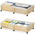 Under Bed Storage with Wheels-Large Bamboo Underbed storage Containers with Large Dust Bag Stackable Under the Bed Shoe Storage Bins for Clothes Books Bedding (2 Packs Nature, 33.07"L×16.54"W× 6.5"H) by Xadgve
