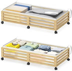 Under Bed Storage with Wheels-Large Bamboo Underbed storage Containers with Large Dust Bag Stackable Under the Bed Shoe Storage Bins for Clothes Books Bedding (2 Packs Nature, 33.07"L×16.54"W× 6.5"H) by Xadgve
