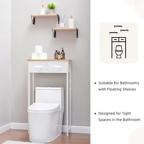 MOHOPE 2-Tier Over The Toilet Storage with 2 Fabric Drawers, Freestanding Above The Toilet Storage Cabinet, Space Saver Metal Over Toilet Bathroom Organizer Shelf for Small Space, Natural and White - Image 6