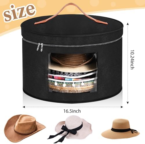 Chunful Hat Box for Women Storage Cowboy Hat Box, Black, Height 10.2 Inches - Image 2